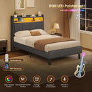 AOGLLATI Bett 90x200 mit LED & Ladestation Bettgestell mit Stauraum unter dem Bett Kinderbett Jugendbett mit Lattenrost aus Holz