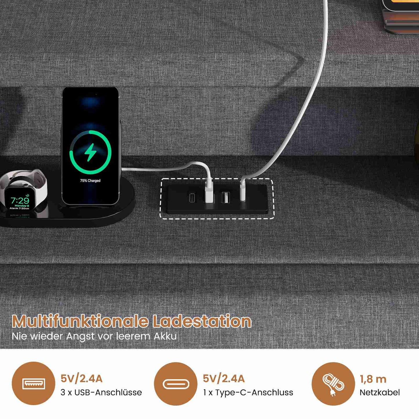 AOGLLATI Bett 140x200 Dunkelgrau mit LED Beleuchtung USB & Hydrauliksystem | Polsterbett mit Bettkasten Kopfteil Stauraum