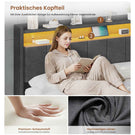 AOGLLATI Polsterbett 140x200 mit LED & Ladestation mit Stauraum unter dem Bett Jugendbett Bettgestell mit Weich Gepolstertem Kopfteil