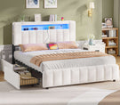 AOGLLATI Bett 160x200 mit 4 Schubladen mit Stauraum mit Steckdosen & LED-Beleuchtung mit Multifunktionales Kopfteil