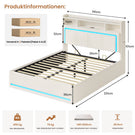 AOGLLATI Bett 140x200 Dunkelgrau mit LED Beleuchtung USB & Hydrauliksystem | Polsterbett mit Bettkasten Kopfteil Stauraum