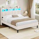 AOGLLATI Polsterbett 140x200 mit LED & Ladestation mit Stauraum unter dem Bett Jugendbett Bettgestell mit Weich Gepolstertem Kopfteil