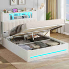 AOGLLATI Bett 140x200 mit Hydraulischem Stauraum & Kopfteil Stauraum mit LED Beleuchtung und Ladestation