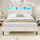 AOGLLATI Polsterbett 140x200 mit LED & Ladestation mit Stauraum unter dem Bett Jugendbett Bettgestell mit Weich Gepolstertem Kopfteil