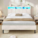 AOGLLATI Polsterbett 140x190 mit LED & Ladestation mit Stauraum unter dem Bett mit Lattenrost aus Holz