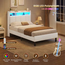 AOGLLATI Bett 90x200 mit LED & Ladestation Bettgestell mit Stauraum unter dem Bett Kinderbett Jugendbett mit Lattenrost aus Holz