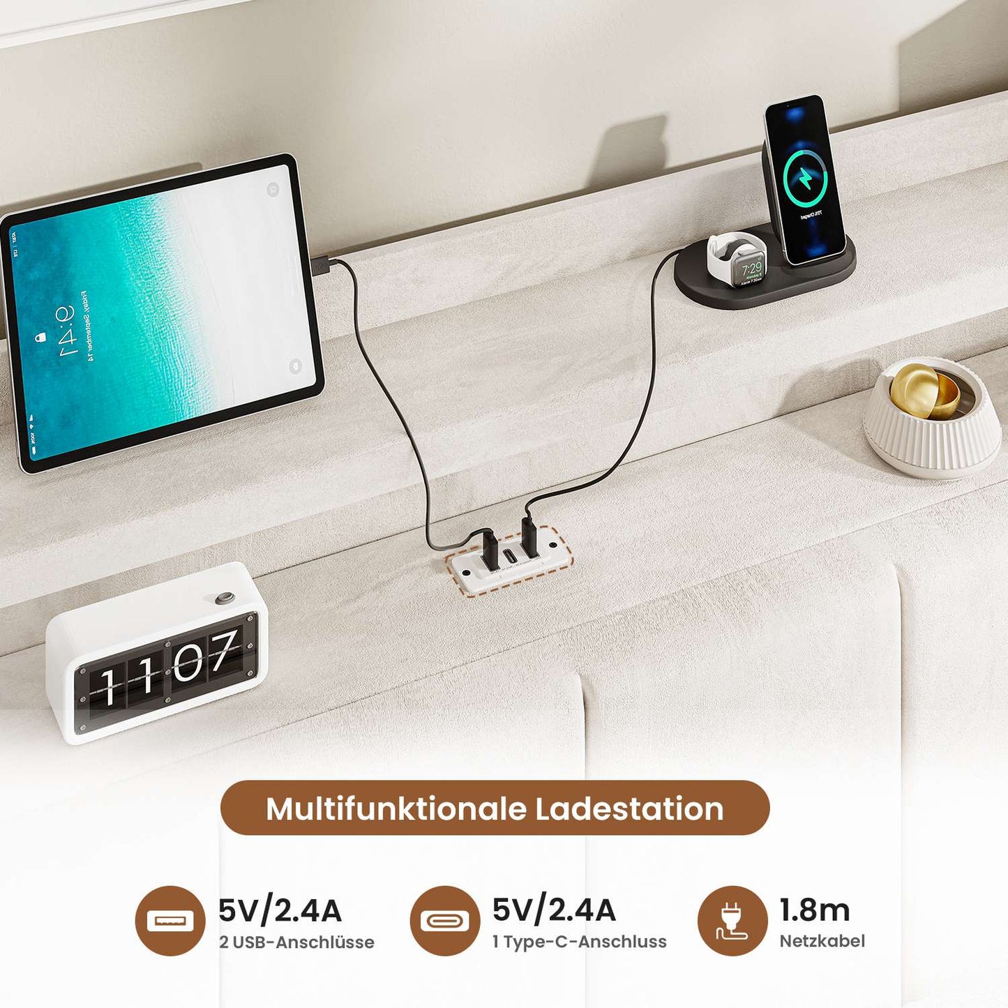 AOGLLATI Polsterbett 140x190 mit LED & Ladestation mit Stauraum unter dem Bett mit Lattenrost aus Holz