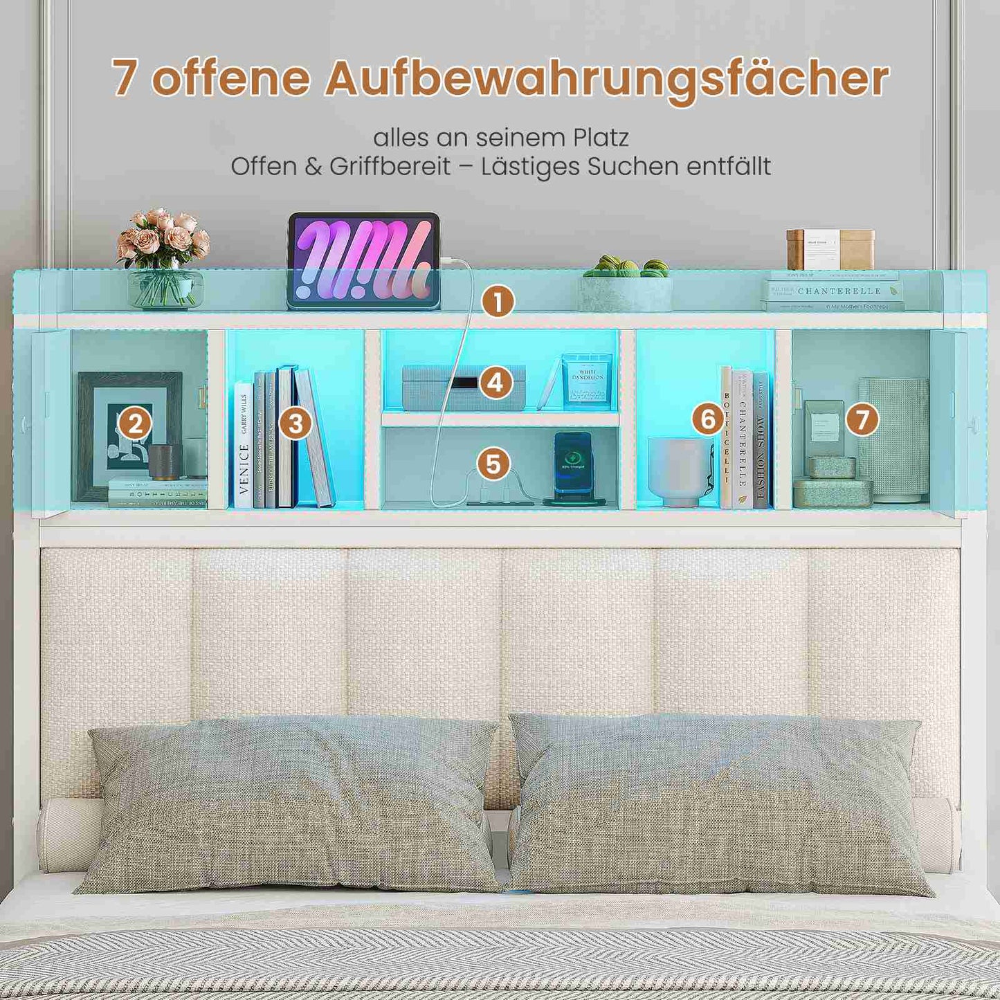 AOGLLATI Bett 90x200 mit Hydraulischem Stauraum & Kopfteil Stauraum Jugendbett Kinderbett mit LED Beleuchtung und Ladestation