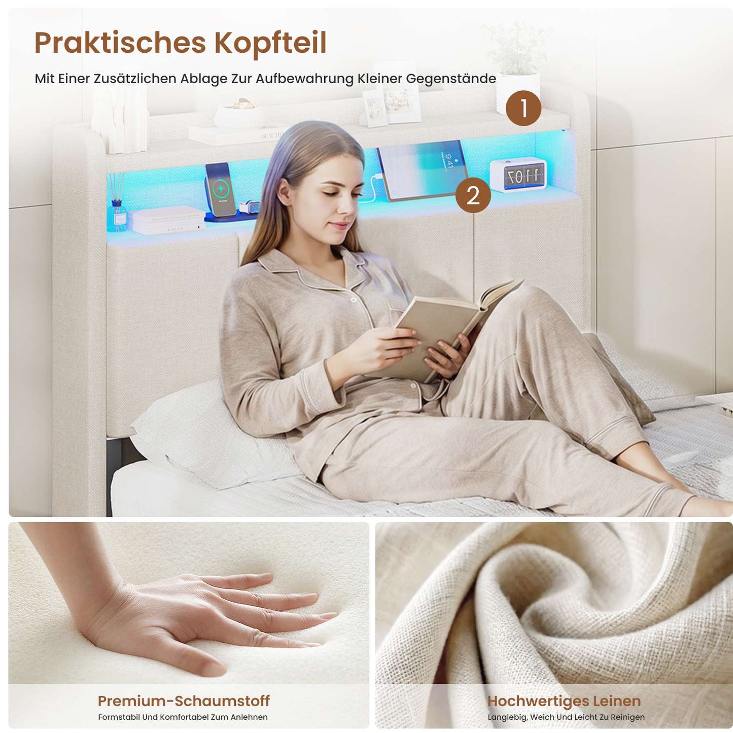 AOGLLATI Bett 90x200 mit LED & Ladestation Bettgestell mit Stauraum unter dem Bett Kinderbett Jugendbett mit Lattenrost aus Holz