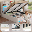 AOGLLATI Bett 140x200 Dunkelgrau mit LED Beleuchtung USB & Hydrauliksystem | Polsterbett mit Bettkasten Kopfteil Stauraum