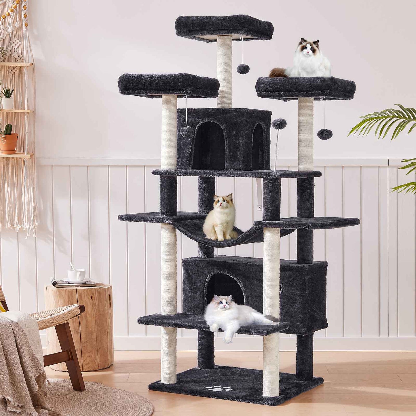 AOGLLATI Kratzbaum groß XXL 175cm Katzenbaum Katzen stabil mit 3 großer Aussichtsplattform Sisal-Kratzstangen