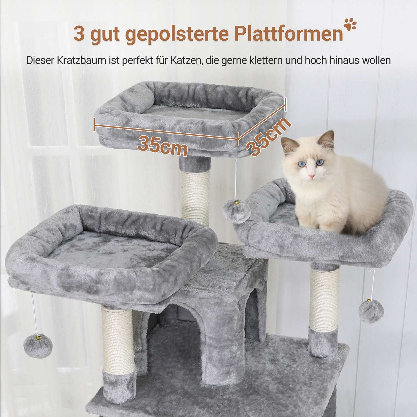 AOGLLATI Kratzbaum groß 194 cm hoch Katzenbaum mit 3 Großen Plattformen 2 Höhlen Sisalstämme Hängematte
