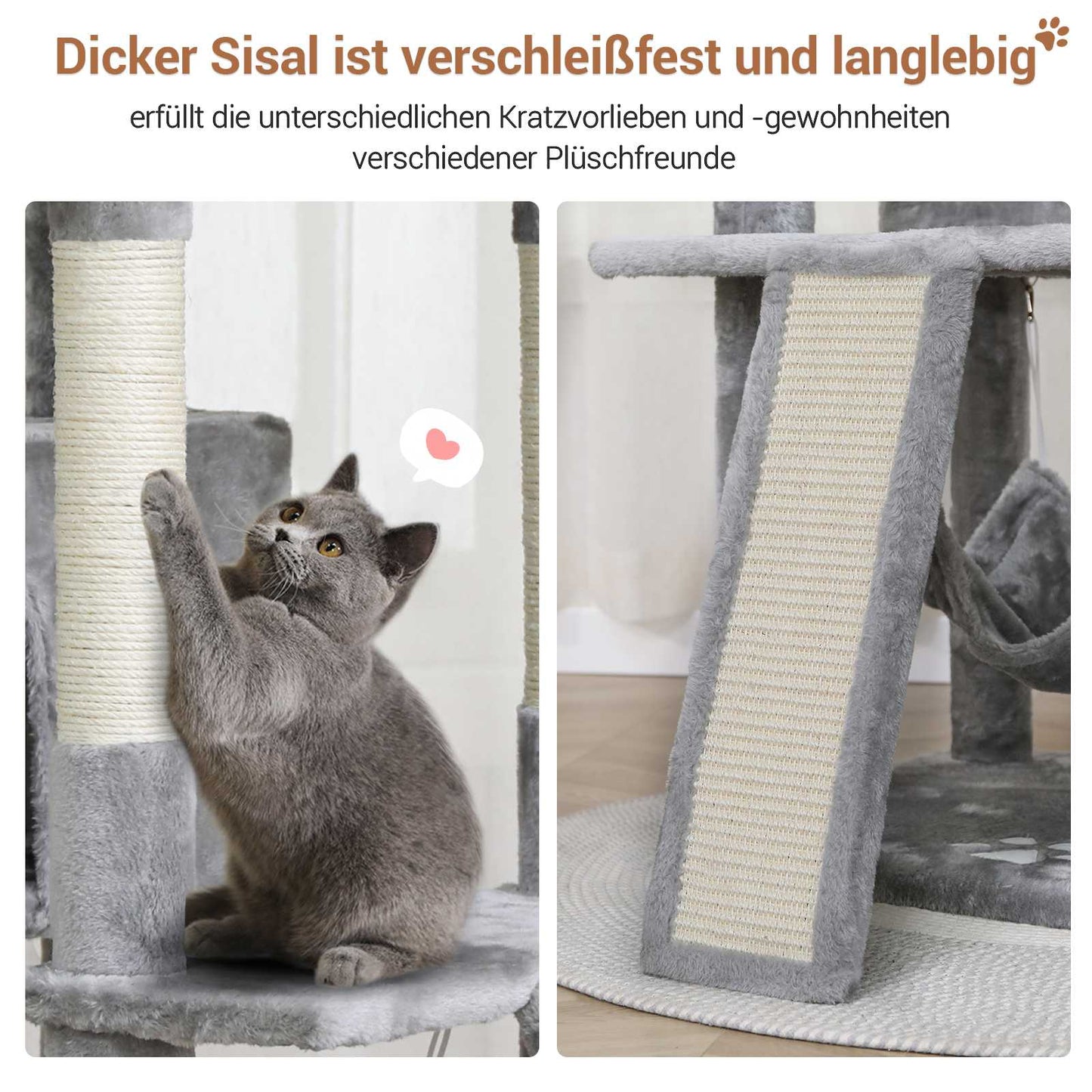 AOGLLATI Kratzbaum groß 194 cm hoch Katzenbaum mit 3 Großen Plattformen 2 Höhlen Sisalstämme Hängematte