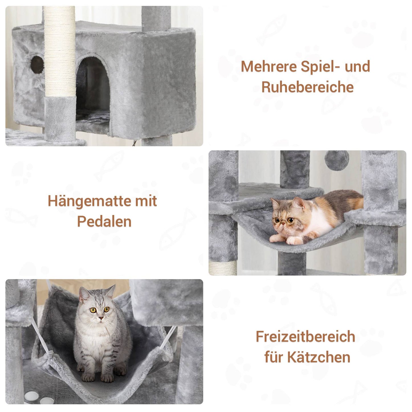 AOGLLATI Kratzbaum groß 194 cm hoch Katzenbaum mit 3 Großen Plattformen 2 Höhlen Sisalstämme Hängematte