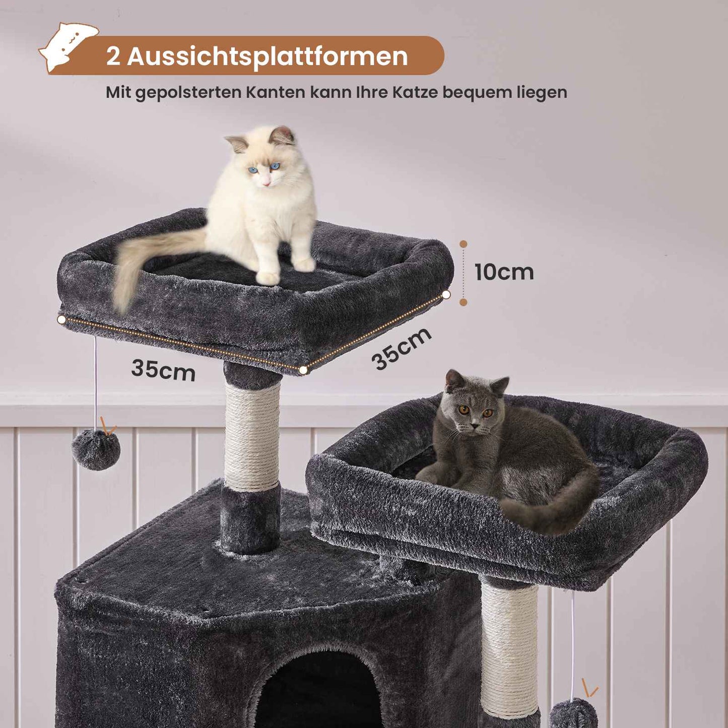 AOGLLATI Stabiler Kratzbaum Kratzbaum groß mit 2 Plattformen Katzenbaum für Große Katzen mit großer Höhle Sisalstämme