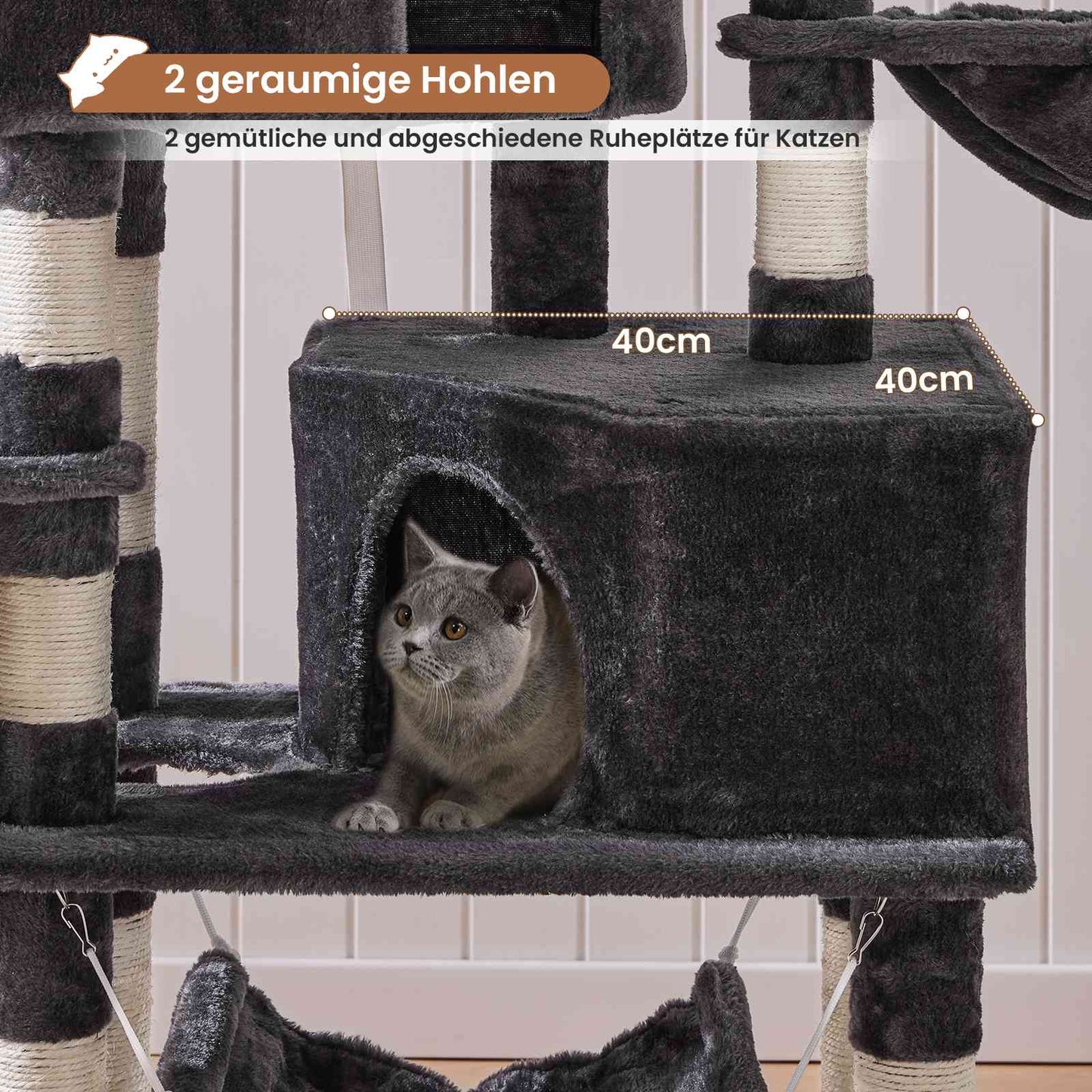 AOGLLATI Stabiler Kratzbaum Kratzbaum groß mit 2 Plattformen Katzenbaum für Große Katzen mit großer Höhle Sisalstämme