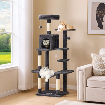 AOGLLATI Kratzbaum Katzenkratzbaum Stabil Katzenbaum mit Katzenhöhlen Plattformen Hängematte Sisalsäulen