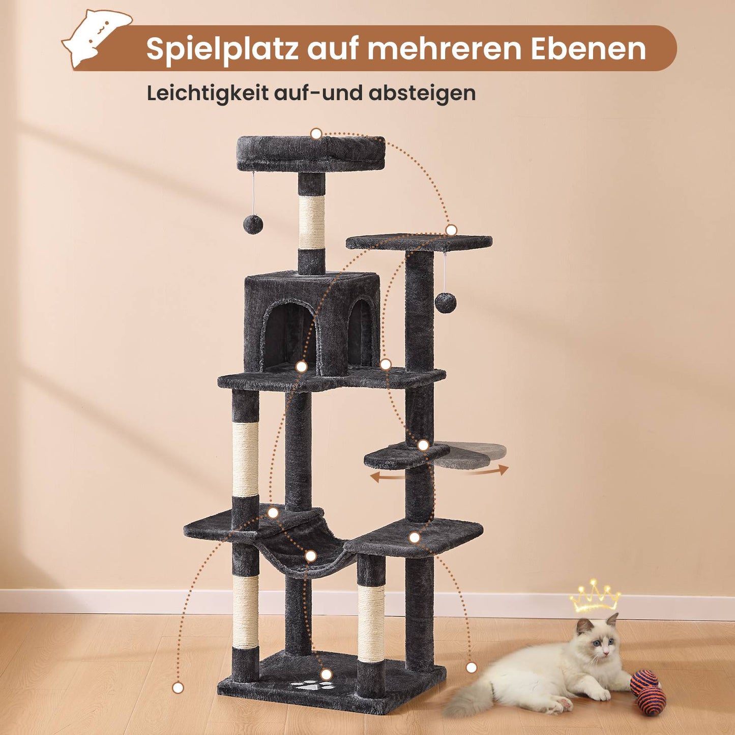 AOGLLATI Kratzbaum Katzenkratzbaum Stabil Katzenbaum mit Katzenhöhlen Plattformen Hängematte Sisalsäulen