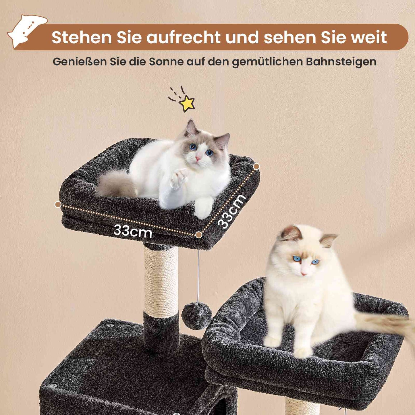 AOGLLATI Kratzbaum groß L Katzenbaum Stabil Katzenkratzbaum mit 2 Plattformen 2 Katzenhöhlen Hängematte Sisalsäulen