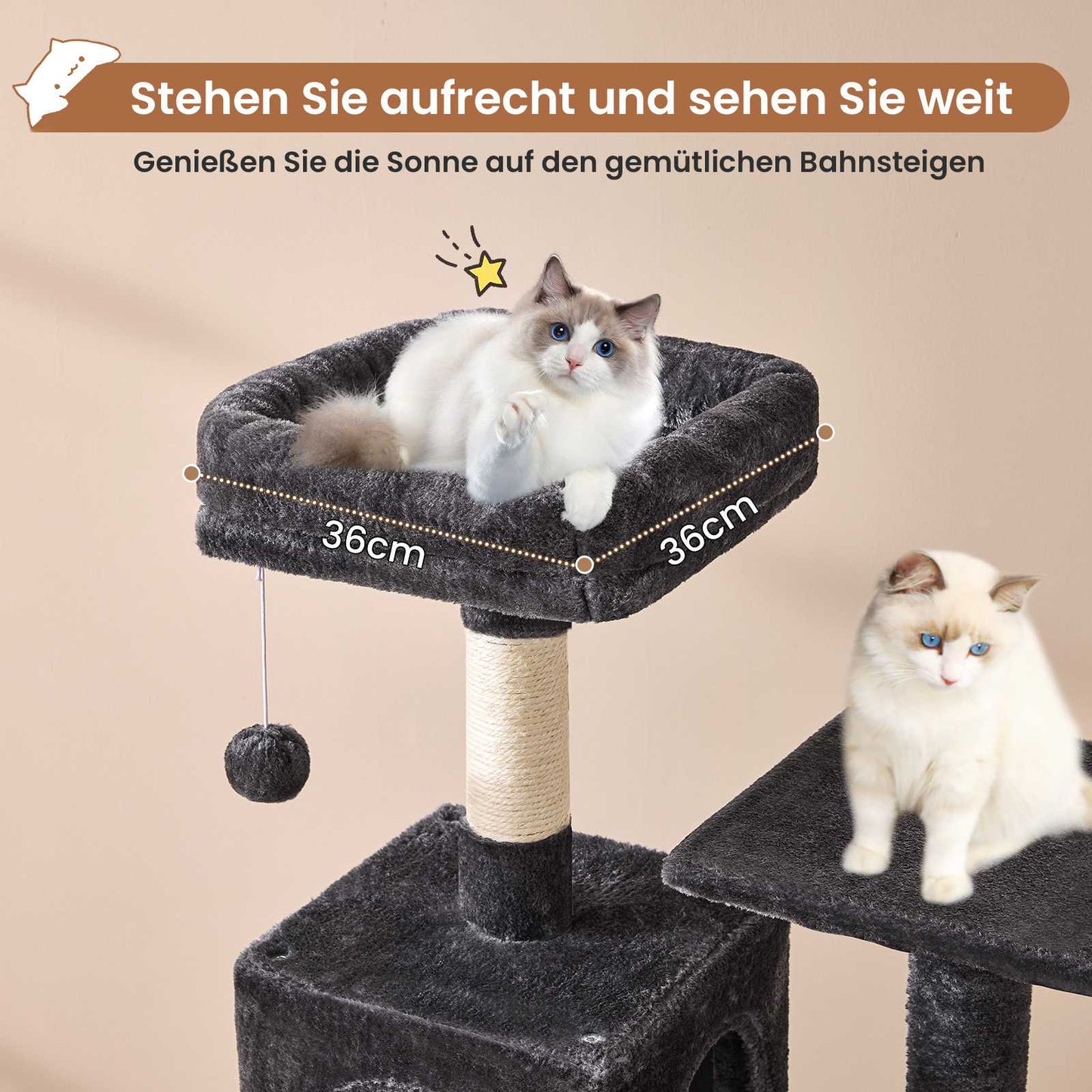 AOGLLATI Kratzbaum Katzenkratzbaum mit 2 Plattformen 2 Katzenhöhlen Hängematte Sisalsäulen mehrstöckiger Kletterbaum