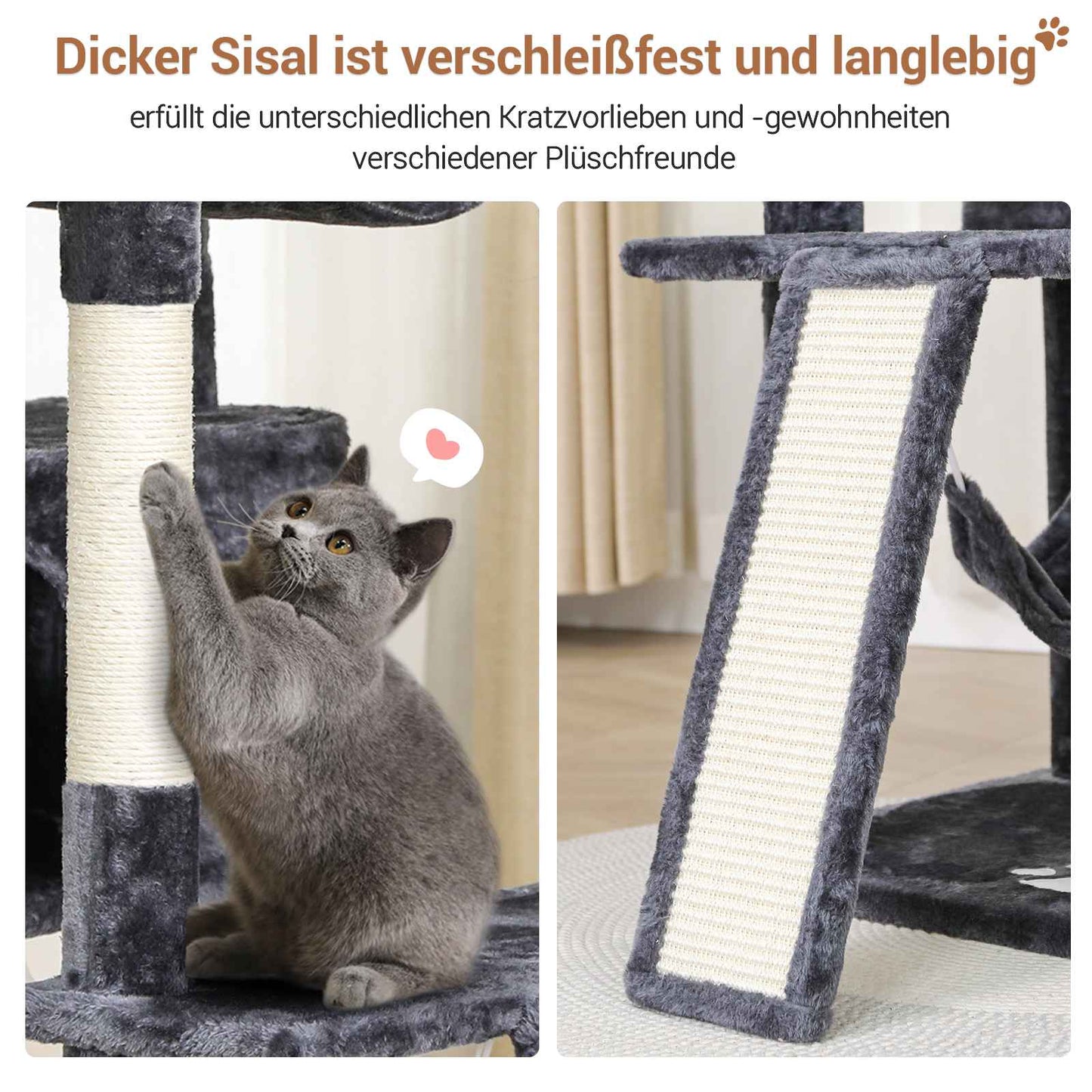 AOGLLATI Kratzbaum groß 194 cm hoch Katzenbaum mit 3 Großen Plattformen 2 Höhlen Sisalstämme Hängematte