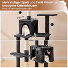 AOGLLATI Kratzbaum Katzenkratzbaum mit 2 Plattformen 2 Katzenhöhlen Hängematte Sisalsäulen mehrstöckiger Kletterbaum