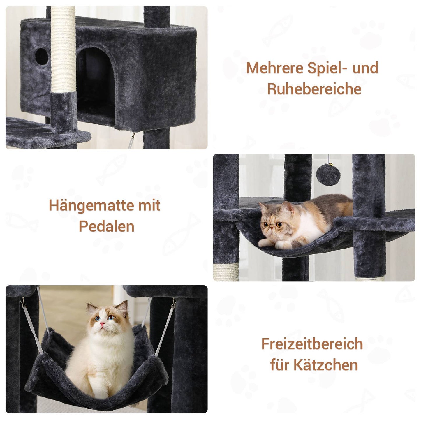 AOGLLATI Kratzbaum groß 194 cm hoch Katzenbaum mit 3 Großen Plattformen 2 Höhlen Sisalstämme Hängematte