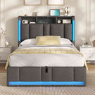 AOGLLATI Polsterbett 90×200 mit Steckdosen & LED Beleuchtung Doppelbett 90x200 mit Stauraum Kopfteil