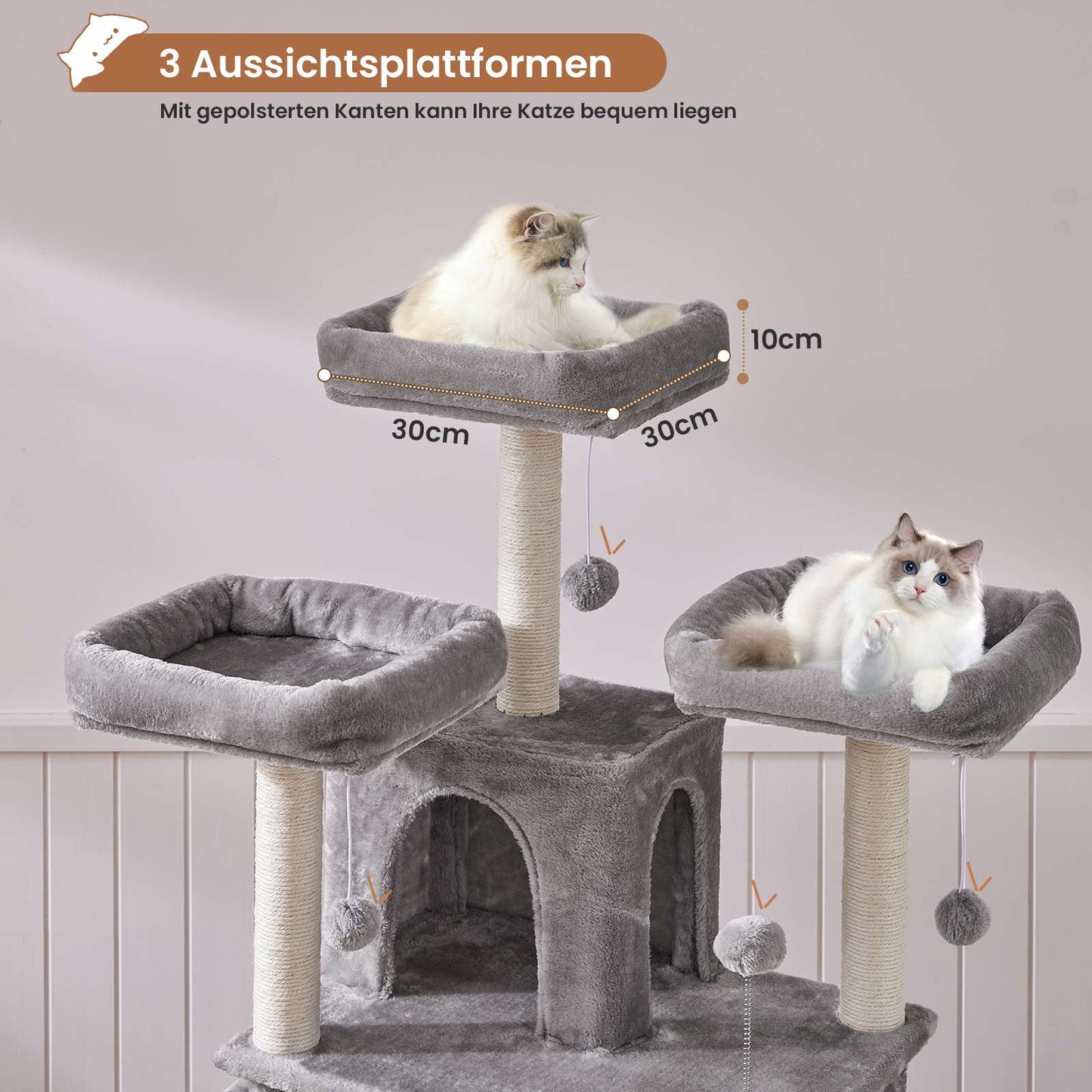 AOGLLATI Kratzbaum groß XXL 175cm Katzenbaum Katzen stabil mit 3 großer Aussichtsplattform Sisal-Kratzstangen