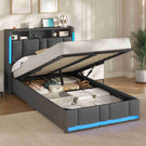 AOGLLATI Polsterbett 90×200 mit Steckdosen & LED Beleuchtung Doppelbett 90x200 mit Stauraum Kopfteil