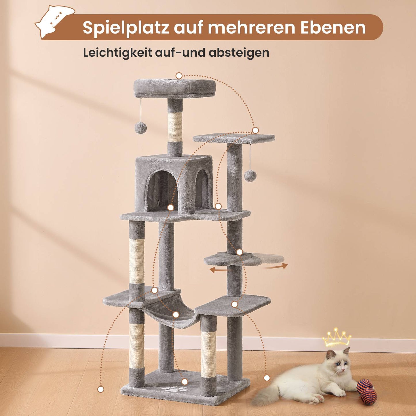 AOGLLATI Kratzbaum Katzenkratzbaum Stabil Katzenbaum mit Katzenhöhlen Plattformen Hängematte Sisalsäulen