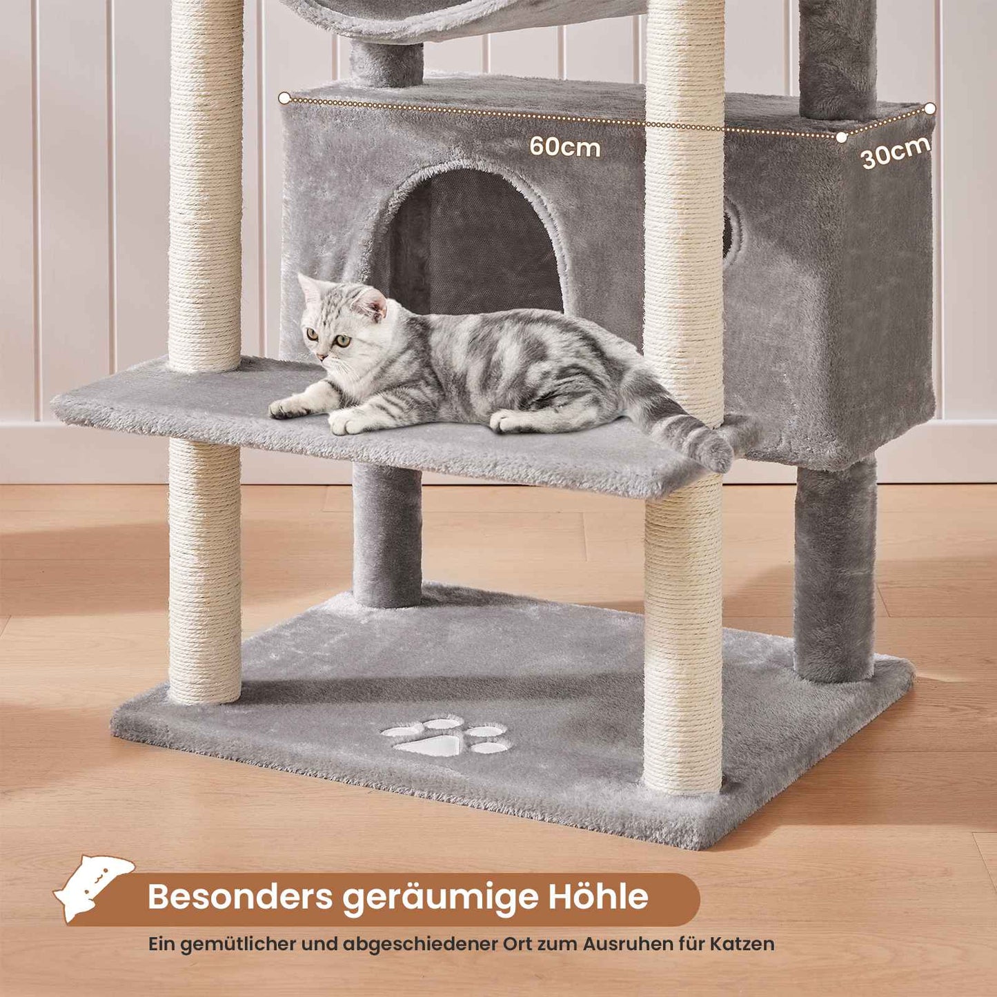AOGLLATI Kratzbaum groß XXL 175cm Katzenbaum Katzen stabil mit 3 großer Aussichtsplattform Sisal-Kratzstangen