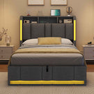 AOGLLATI Polsterbett 90×200 mit Steckdosen & LED Beleuchtung Doppelbett 90x200 mit Stauraum Kopfteil
