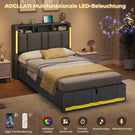 AOGLLATI Polsterbett 90×200 mit Steckdosen & LED Beleuchtung Doppelbett 90x200 mit Stauraum Kopfteil