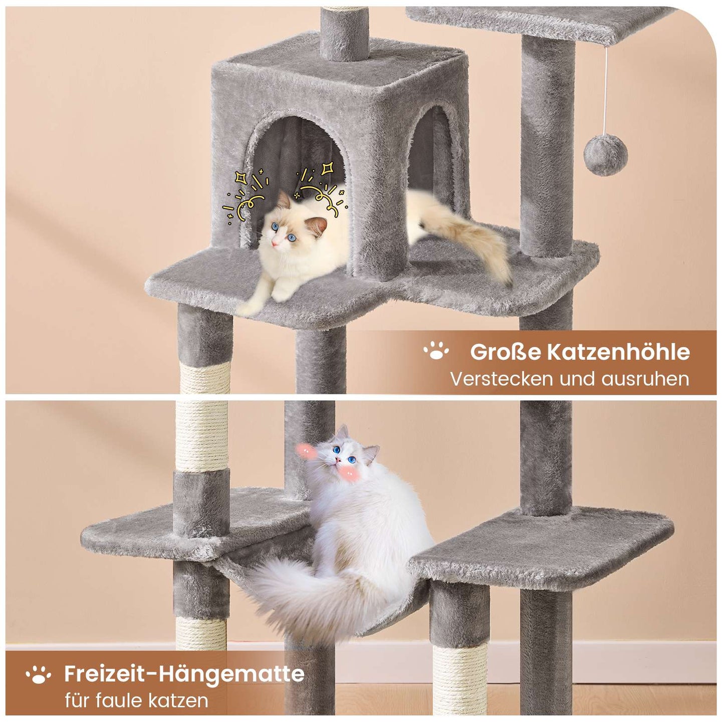 AOGLLATI Kratzbaum Katzenkratzbaum Stabil Katzenbaum mit Katzenhöhlen Plattformen Hängematte Sisalsäulen