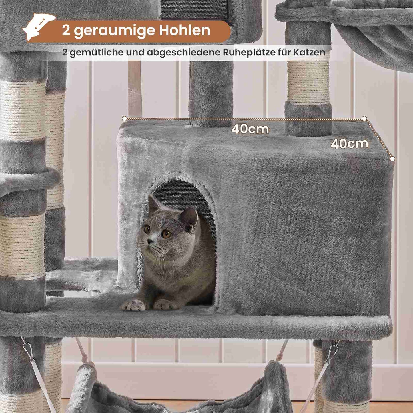 AOGLLATI Stabiler Kratzbaum Kratzbaum groß mit 2 Plattformen Katzenbaum für Große Katzen mit großer Höhle Sisalstämme