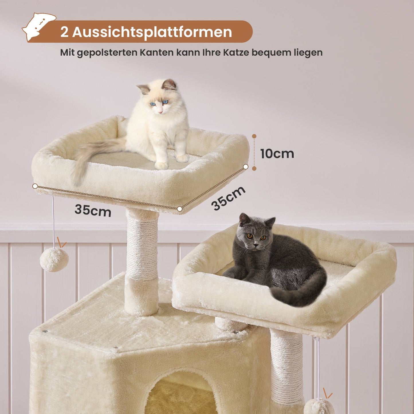 AOGLLATI Stabiler Kratzbaum Kratzbaum groß mit 2 Plattformen Katzenbaum für Große Katzen mit großer Höhle Sisalstämme