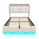 AOGLLATI Polsterbett 90×200 mit Steckdosen & LED Beleuchtung Doppelbett 90x200 mit Stauraum Kopfteil