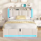 AOGLLATI Polsterbett 90×200 mit Steckdosen & LED Beleuchtung Doppelbett 90x200 mit Stauraum Kopfteil