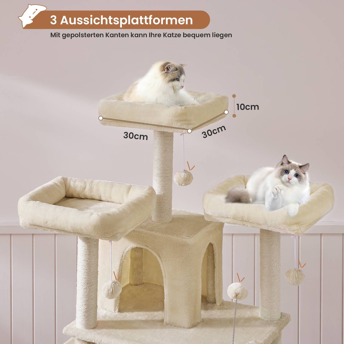 AOGLLATI Kratzbaum groß XXL 175cm Katzenbaum Katzen stabil mit 3 großer Aussichtsplattform Sisal-Kratzstangen
