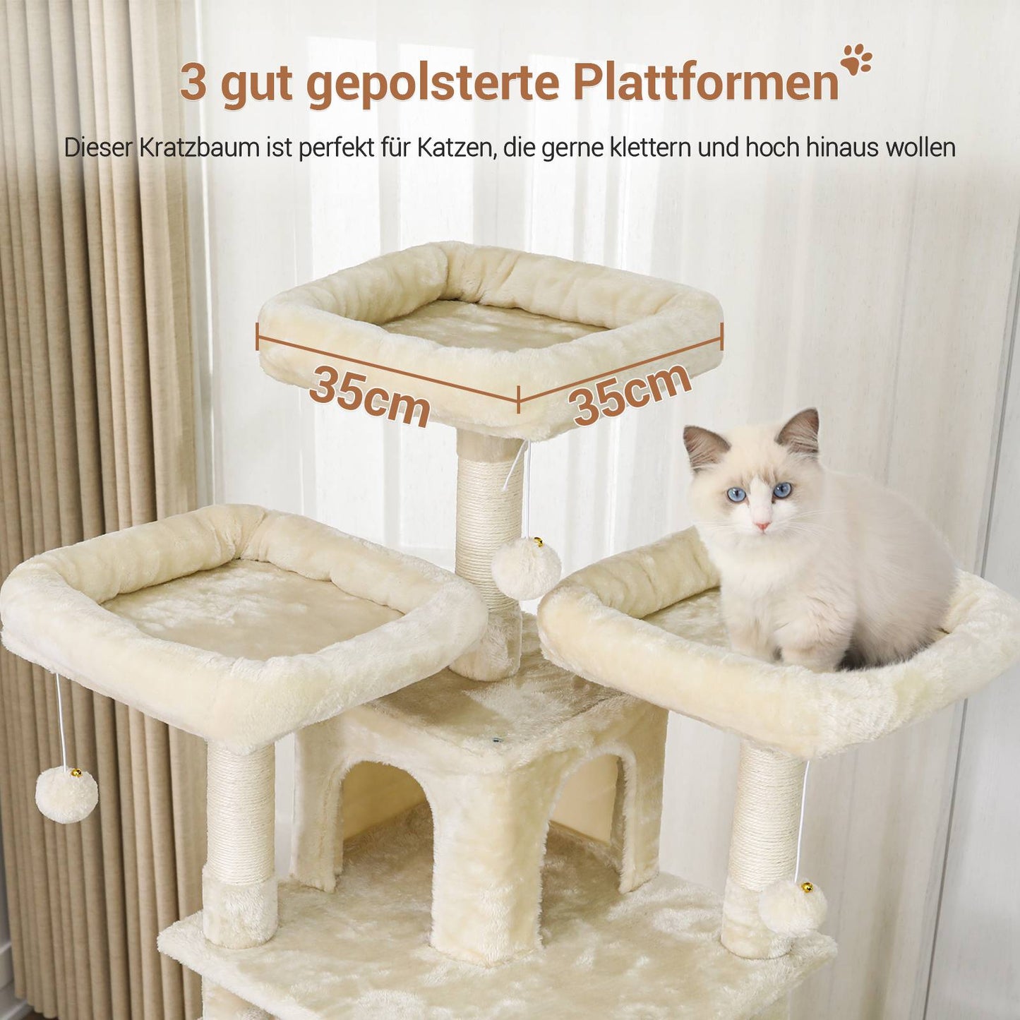AOGLLATI Kratzbaum groß 194 cm hoch Katzenbaum mit 3 Großen Plattformen 2 Höhlen Sisalstämme Hängematte