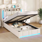 AOGLLATI Polsterbett 90×200 mit Steckdosen & LED Beleuchtung Doppelbett 90x200 mit Stauraum Kopfteil