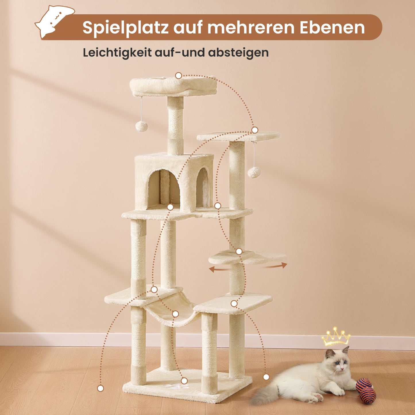 AOGLLATI Kratzbaum Katzenkratzbaum Stabil Katzenbaum mit Katzenhöhlen Plattformen Hängematte Sisalsäulen
