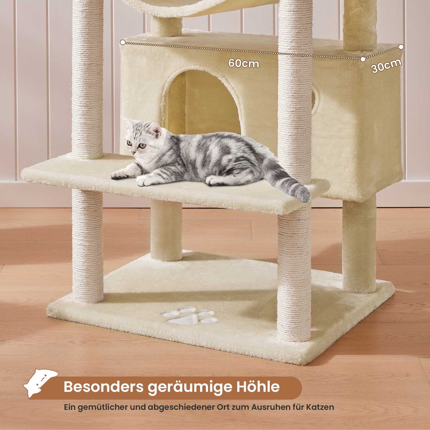 AOGLLATI Kratzbaum groß XXL 175cm Katzenbaum Katzen stabil mit 3 großer Aussichtsplattform Sisal-Kratzstangen