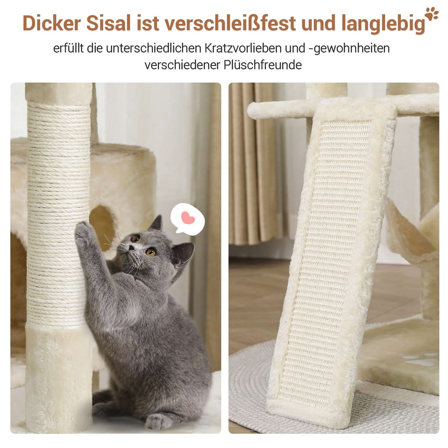 AOGLLATI Kratzbaum groß 194 cm hoch Katzenbaum mit 3 Großen Plattformen 2 Höhlen Sisalstämme Hängematte