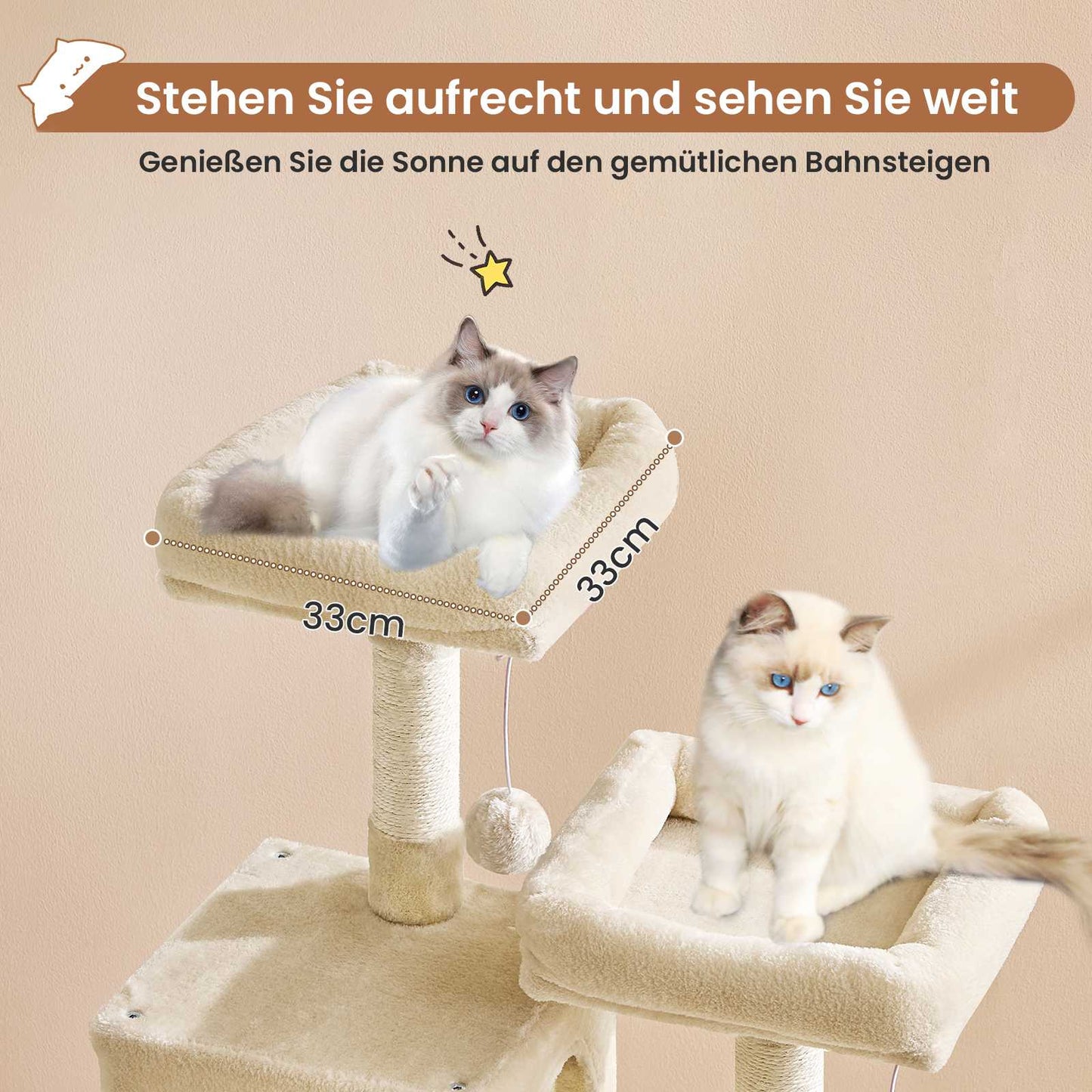AOGLLATI Kratzbaum groß L Katzenbaum Stabil Katzenkratzbaum mit 2 Plattformen 2 Katzenhöhlen Hängematte Sisalsäulen