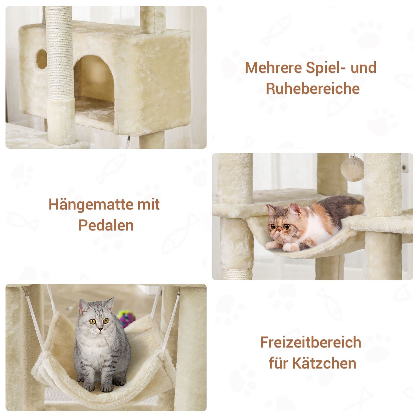 AOGLLATI Kratzbaum groß 194 cm hoch Katzenbaum mit 3 Großen Plattformen 2 Höhlen Sisalstämme Hängematte