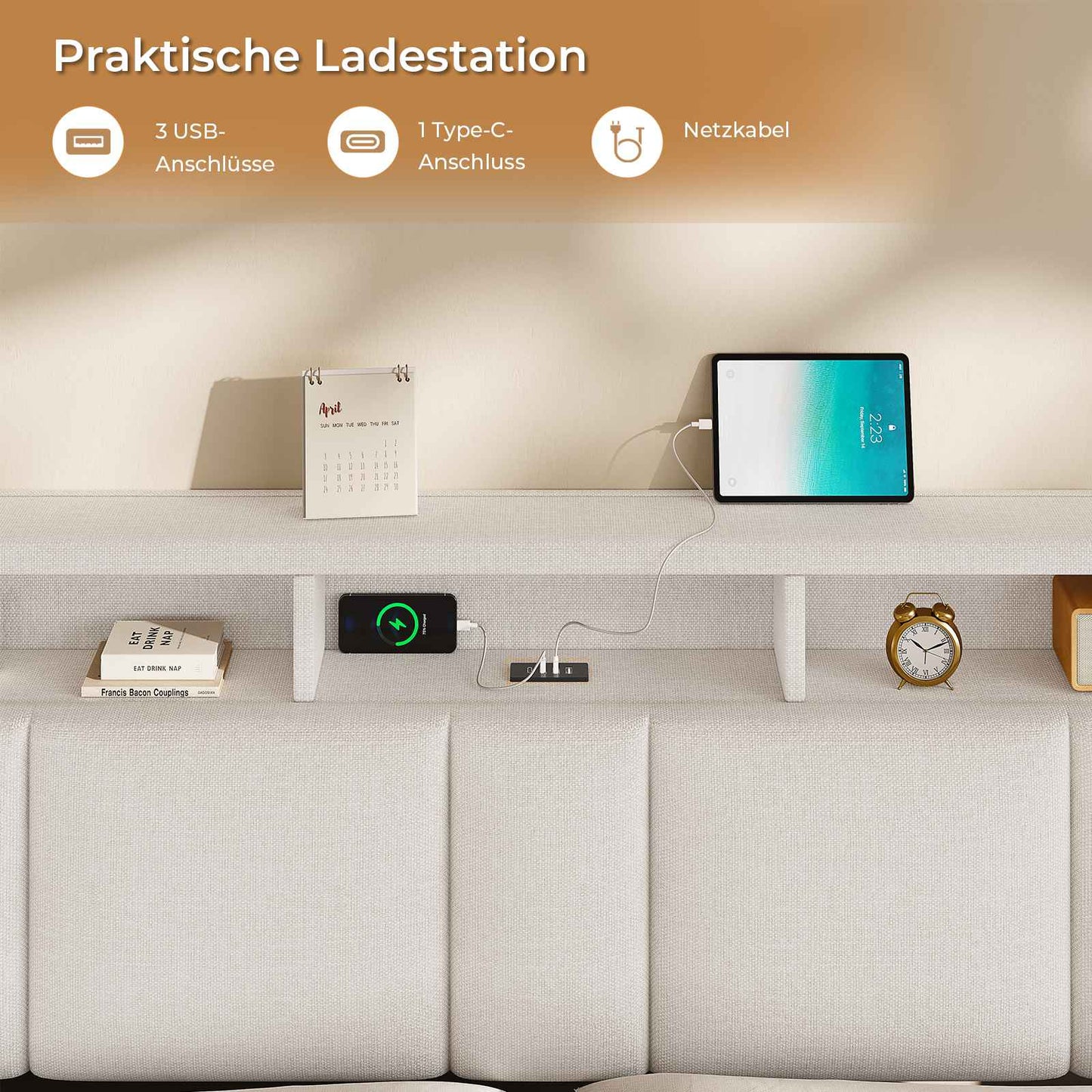AOGLLATI Polsterbett 90×200 mit Steckdosen & LED Beleuchtung Doppelbett 90x200 mit Stauraum Kopfteil