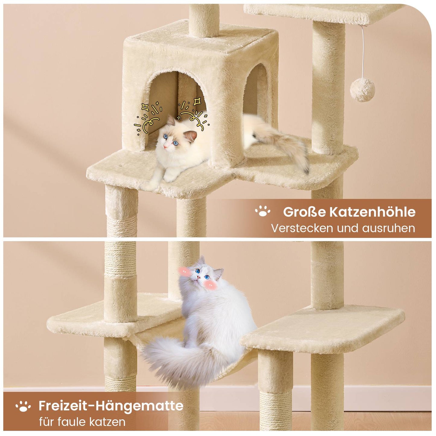 AOGLLATI Kratzbaum Katzenkratzbaum Stabil Katzenbaum mit Katzenhöhlen Plattformen Hängematte Sisalsäulen