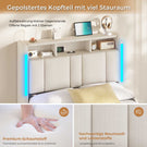 AOGLLATI Polsterbett 90×200 mit Steckdosen & LED Beleuchtung Doppelbett 90x200 mit Stauraum Kopfteil